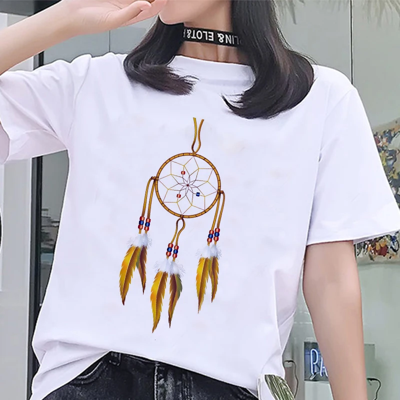 

Summer Fashion Women Tshirt Harajuku Dream catcher pattern printing T Shirt Leisure Short Sleeve white Tops Female T-shirt