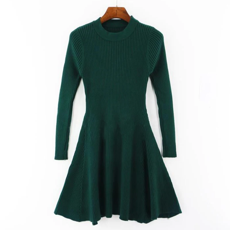 Женский платье свитер с Круглым Вырезом Повседневный вязаное платье женское осень платье зима платья женские трикотажные платья - Цвет: Dark Green