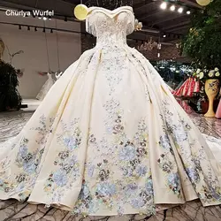LS09476 2018 бальное платье свадебное платье с цветными цветами от плеча возлюбленной свадебные мантии с длинным поездом как фотографии