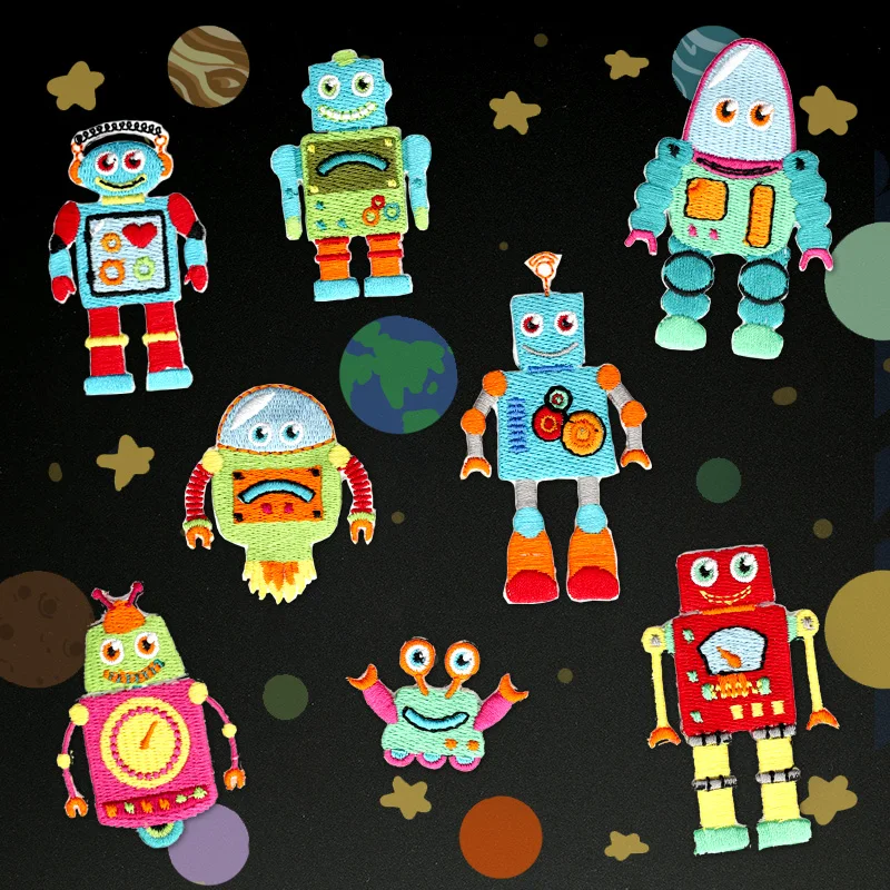 

Children Patch Robot Embroidery Iron on Patches for Clothing Boy Sewing Stickers Applique on Clothes Cute Badges Applications