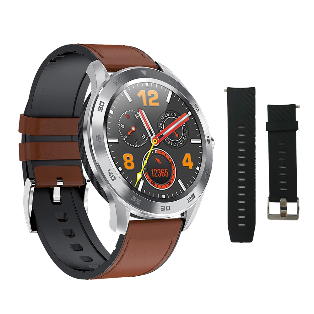 leather-brown Фитнес-трекер, IP68 Водонепроницаемый Bluetooth Вызов Смарт-часы PPG пульсометр кровяное давление монитор полный экран сенсорный Спорт - Цвет: leather-brown