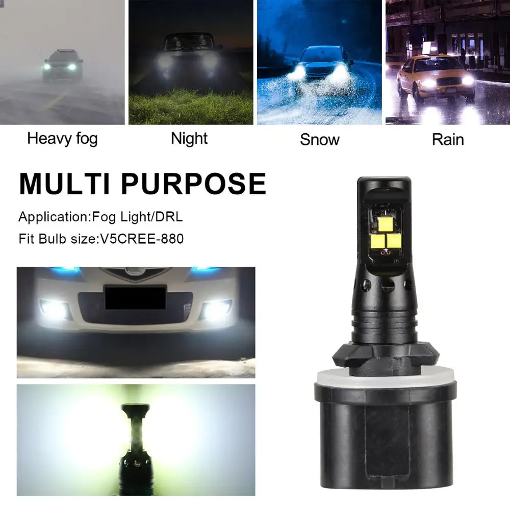 2x H11 светодиодные лампы для Противотуманные фары 9006/HB4 9005/HB3 H1 H3 H4 H7 H8 H9 2525 чип 880 Светодиодные Автомобильные фары дальнего света Белый H27W 881 лампы