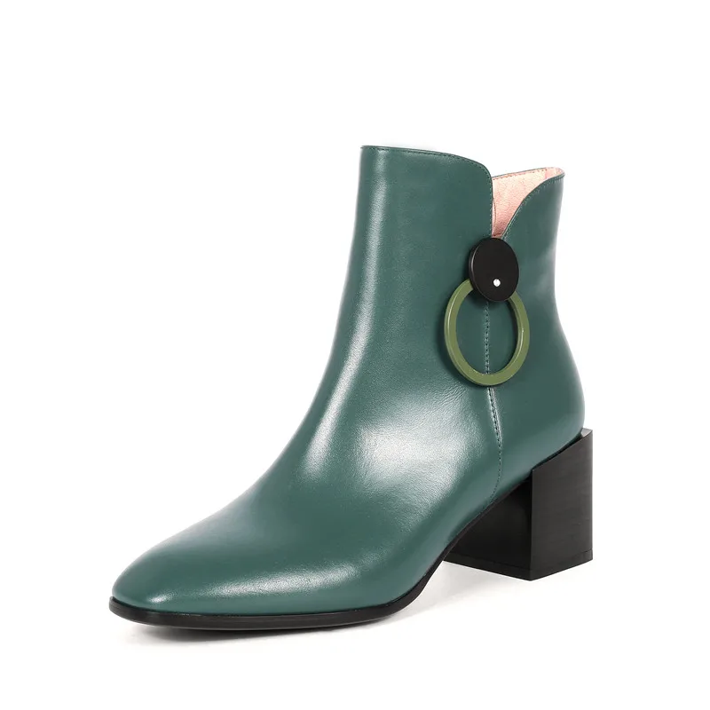 Зеленый MORAZORA/ г., новые Брендовые женские ботинки на осень-зиму Модные ботильоны из натуральной кожи на квадратном каблуке классическая простая обувь зеленого цвета - Цвет: Зеленый