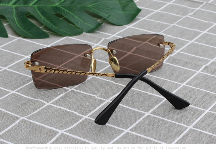 Vazrobe Glass Sunglasses Men Brown Rimless Sun Glasses for Man Outdoor Driving Fishing Cystal Stone Lens Heavy Eyewear UV400