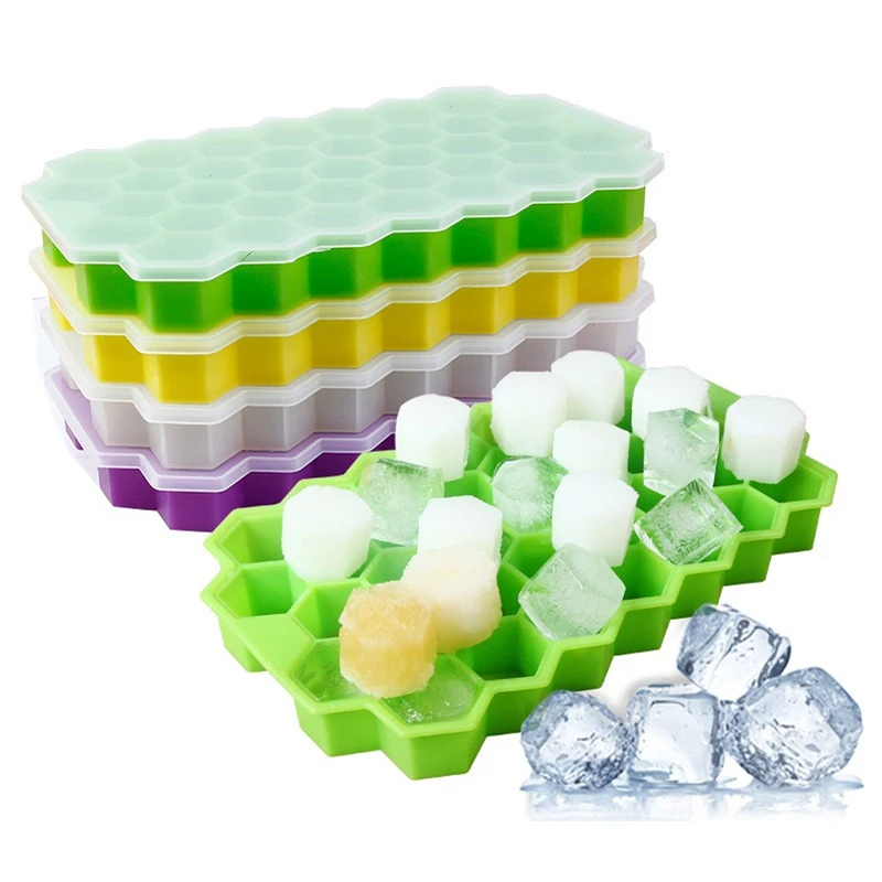 

Ice Cube Trays, Food Grade Silicone Flexible Ice Cube Molds with Removable Lid for Chilled Drinks, Whiskey & Cocktails, BPA Free