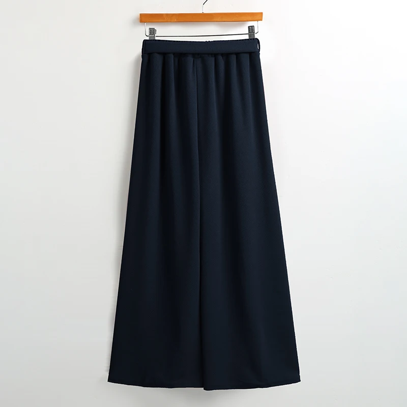 Versear Women Wide Legs Pants Solid Belted Bow Elastic High Waist Loose Casual Cropped Pants Spring Fall Trousers Pantalon Femme