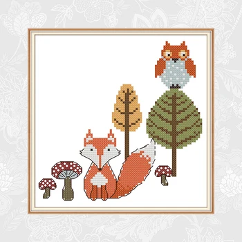 

Joy sunday The fox and the owl Cross-stitch Pattern DIY Handmade Crafts Embroidery Printed on Canvas Cross Stitch kits