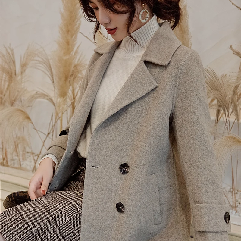 new handmade double-sided cashmere coat female solid color Korean version of autumn and winter wool coat