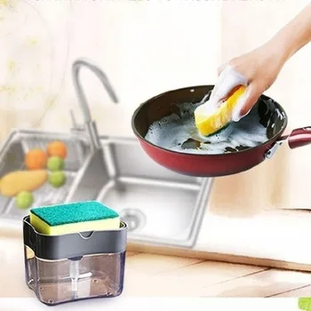 

Soap Pump Dispenser Sponge Holder Cleaning Liquid Dispenser Container Manual Press Soap Organizer Kitchen Cleaner Tool