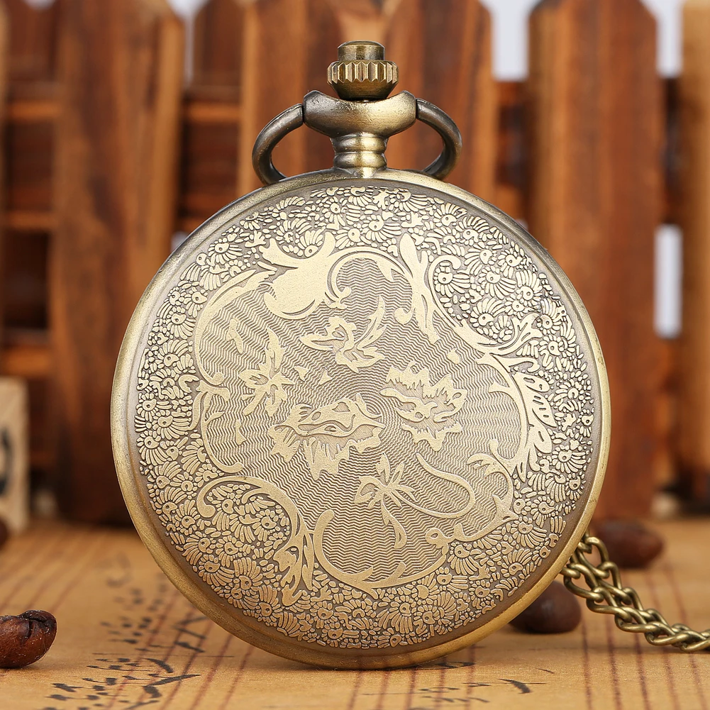 Creative Hollow out Case Pocket Watch Men Practical Arabic Numerals Clock Women Generous Bronze Quartz Pendant 5