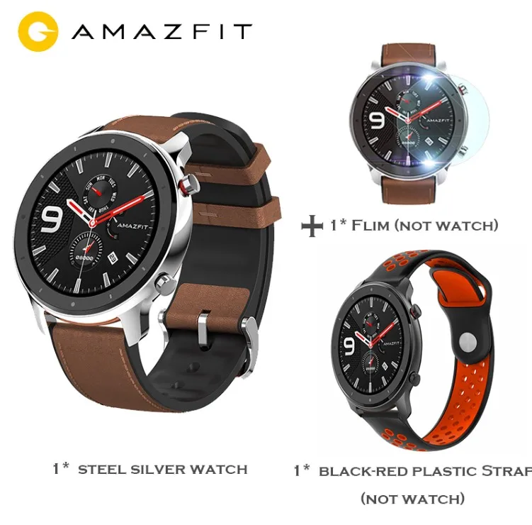 Международная версия Amazfit GTR 47 мм смарт watchGPS активно-матричные осид, Экран 24 дней работы от аккумулятора часы для плавания 50ATM водонепроницаемый серебро - Цвет: Silver ad blackred