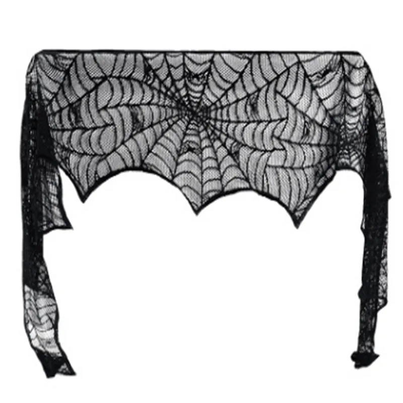 

Halloween Black Spiderweb Tablecloth Lace Cover Party Decor Fireplace Mantle Scarf Cover Stove Cloth Desktop Cloths