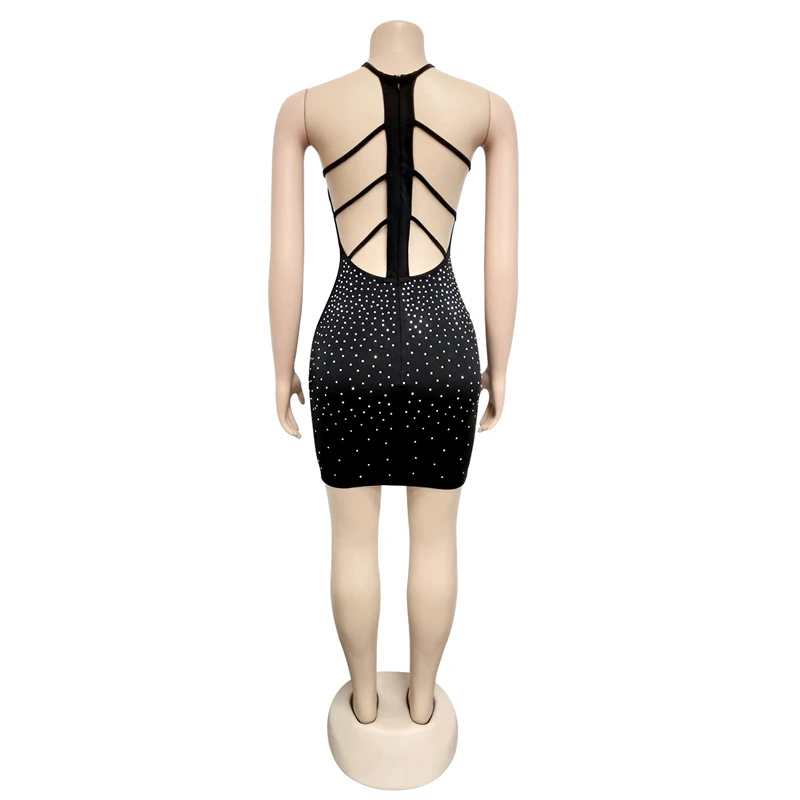 Adogirl бриллианты Bodycon Клубное платье выдалбливают без рукавов Холтер обтягивающее платье с открытой спиной Мини платья для вечеринок женская Мода Vestidos