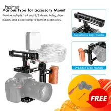 Hdrig dslr camera kit de tiro vídeo gaiola com alça queijo ajustável e punho esquerdo de madeira para sony canon nikon panasonic