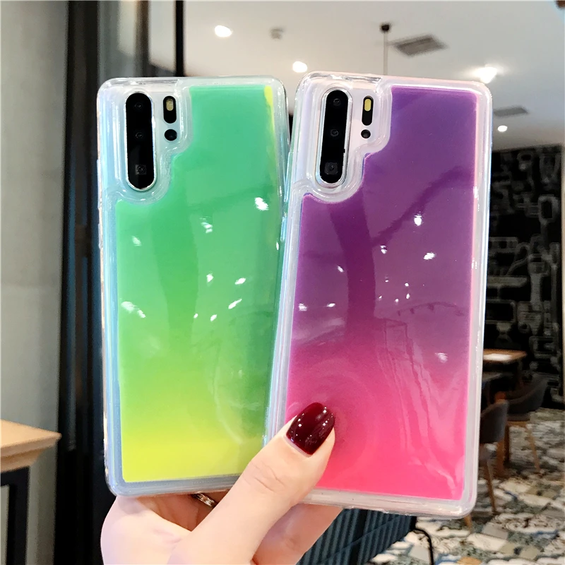 

Luminous Neon Sand Case For huawei honor 9 lite nova 5 pro 5i 4 3i P30 P20 mate 20 Glow In Dark Liquid Glitter Quicksand Cover