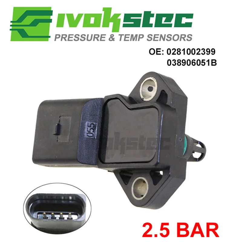 Новый датчик карты 2 5 бар для VW Bora Caddy III Golf Beetle Multivan Sharan Touran 1 4 TSI 8 9 TDI 0 281 002 399 038 906 051 B