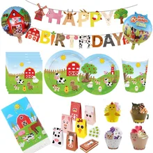 Suministros de fiesta de cumpleaños de animales de granja, servilletas de papel, decoración de granja, vajilla desechable, plato, mantel, taza