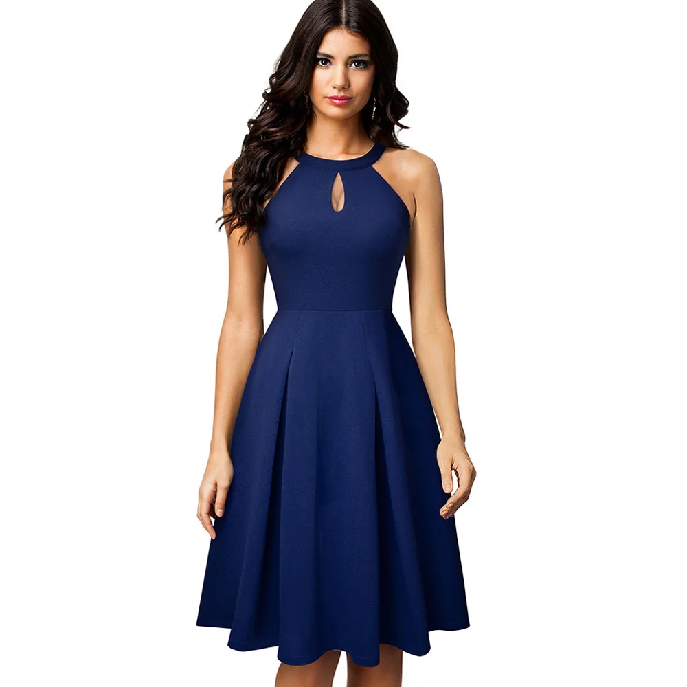 Хорошее-forever винтажное повседневное однотонное платье vestidos с отверстием для ключей ТРАПЕЦИЕВИДНОЕ женское расклешенное платье A195