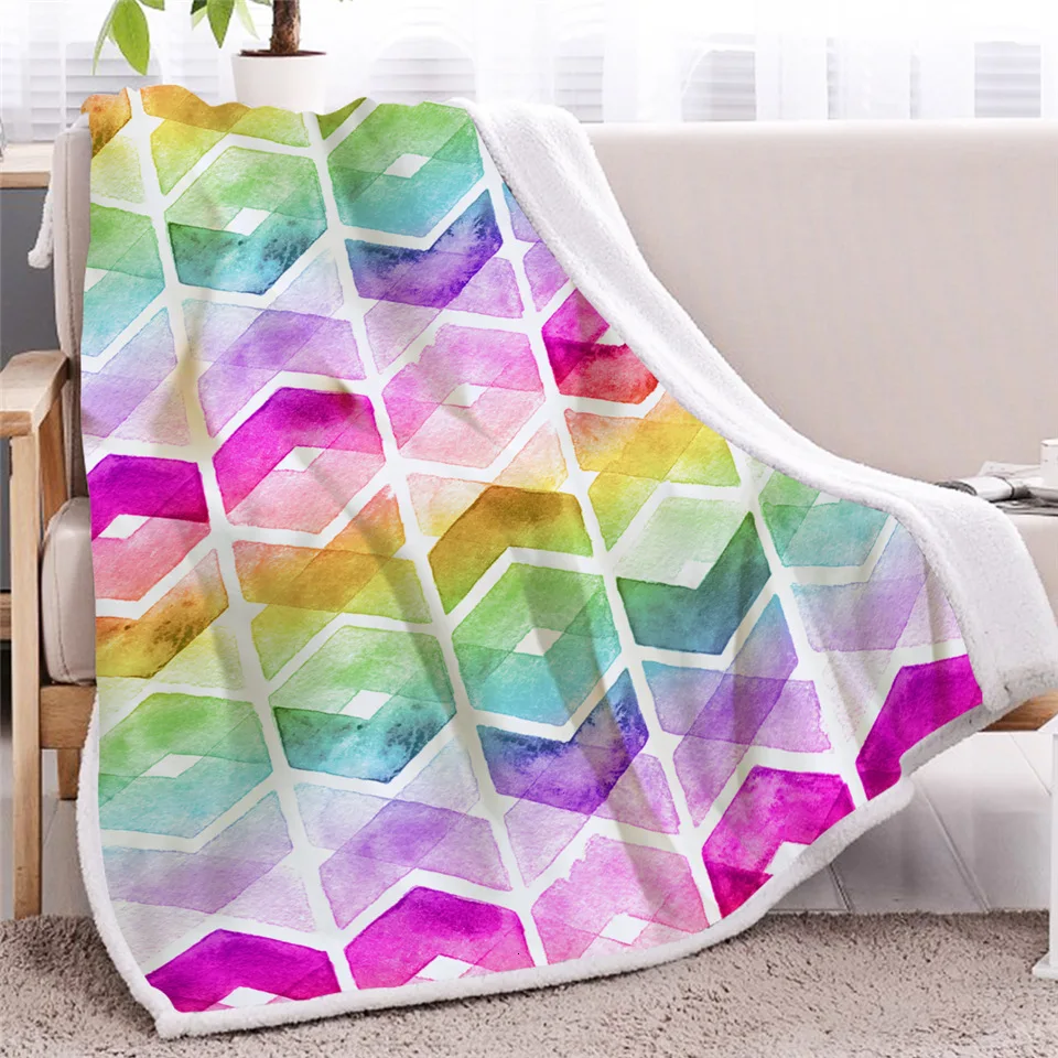 Blesslive акварельное покрывало, Радужное цветное покрывало для кровати, геометрическое хипстерское покрывало, красочное плюшевое одеяло Cobertor