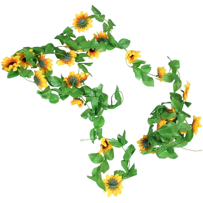 

2.6M Artificial Sunflower Wreath Silk Fake Flower Ivy Leaf Plant Home Decoration Flower Wall Wreath 6 Packs
