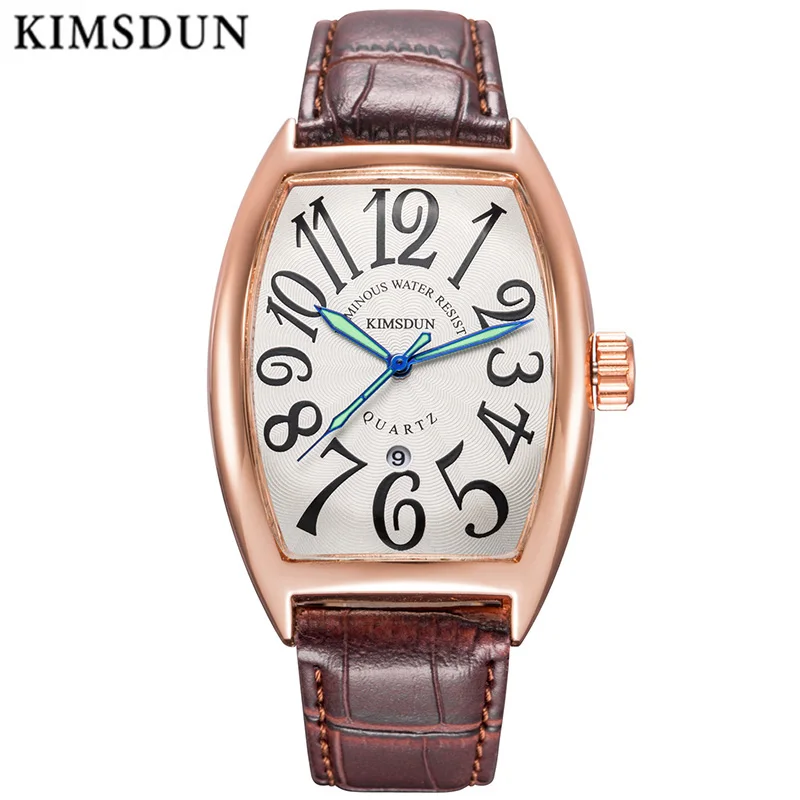 

Mens Watches Top Brand Luxury Tonneau Quartz Watch Men Fashion Simple Leather Waterproof Wristwatch reloj hombre KIMSDUN 2019