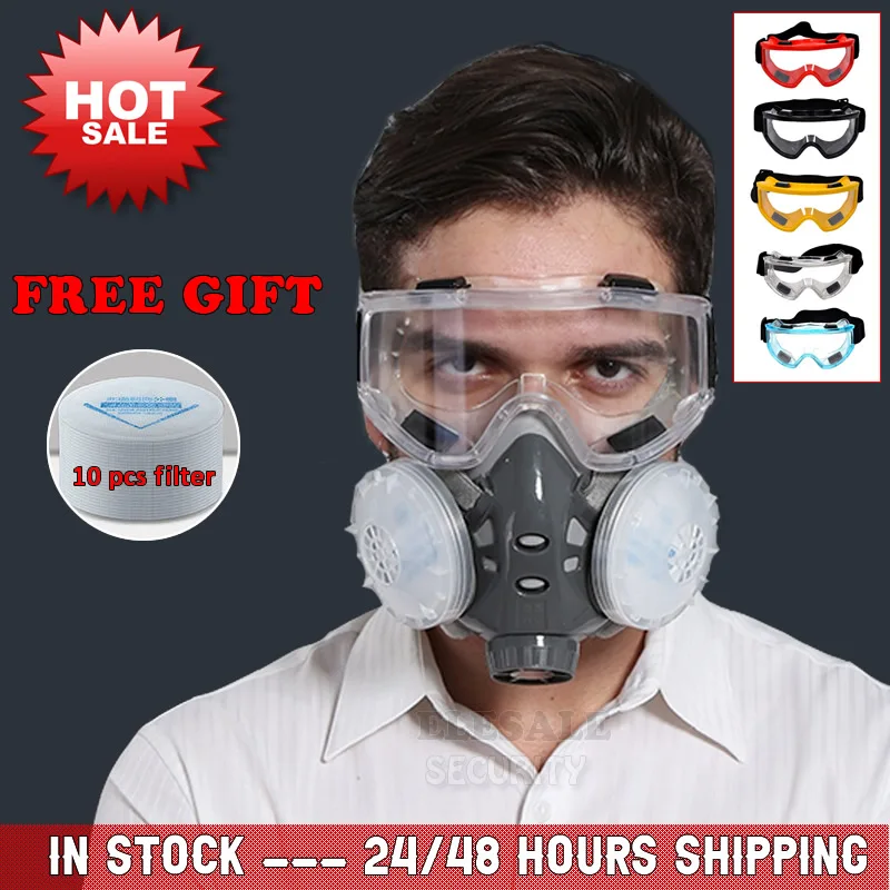 Mascarilla de seguridad para carpintero, protector para pulidora, a prueba de polvo y con 10 filtros nuevo, máscara respiratoria antipolvo con filtro dual