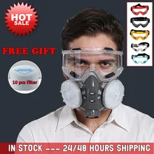 Nueva máscara respiratoria antipolvo filtro Dual máscara de media cara con gafas de seguridad para carpintero constructor pulido a prueba de polvo + 10 filtros