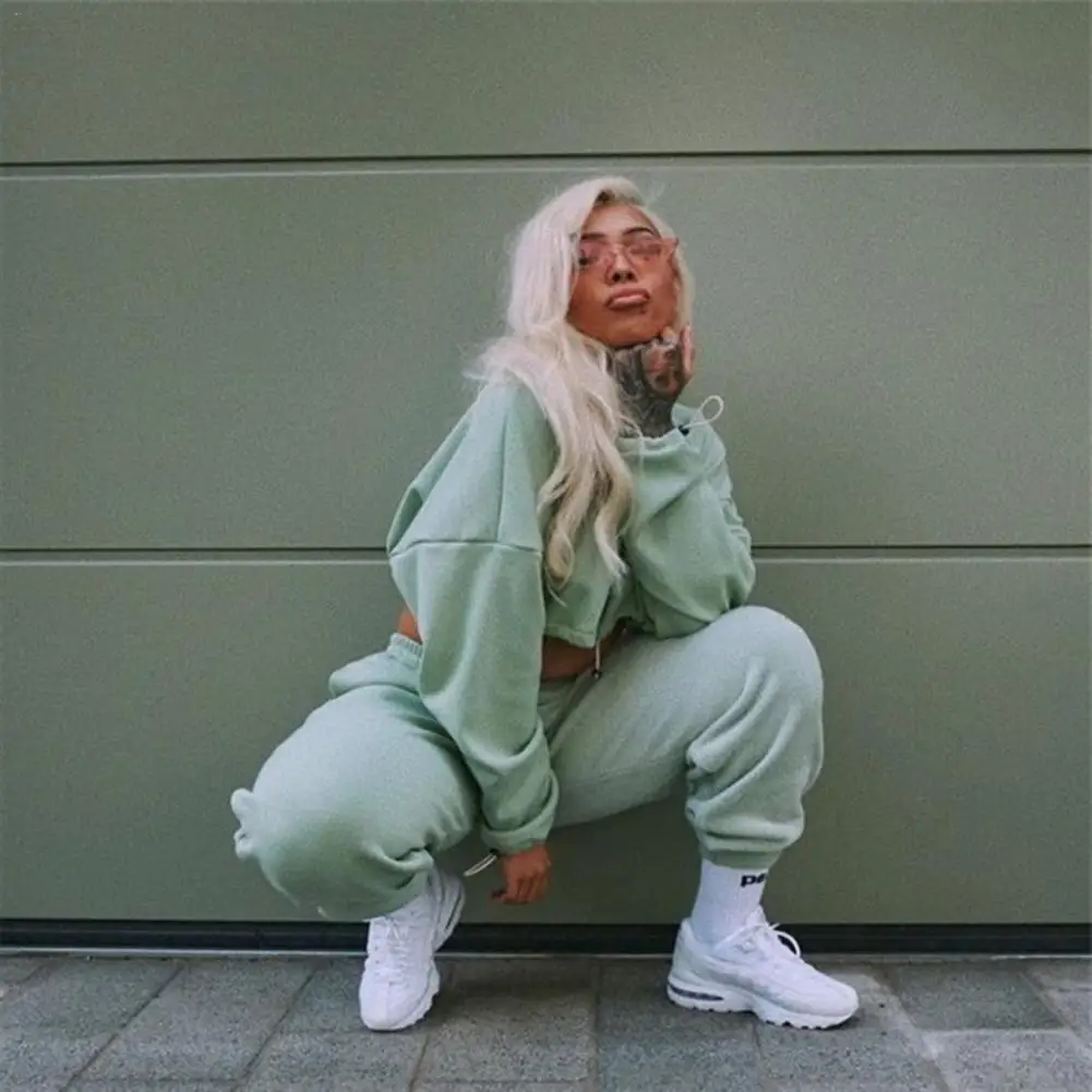 Jogging Set Women Oversized Sweatshirt Set Autumn Sportwear Solid Tracksuit Sweatpants Set Casual Female Suit Short Sweatshirts