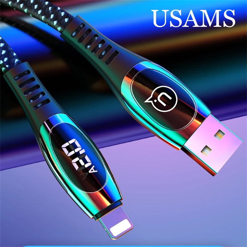 USAMS светодиодный usb кабель зарядное устройство для iPhone xs max xr 8 7 6s plus 5se 11 ipad кабель передачи данных для быстрой зарядки 1 м 2 м для usb lightning Кабель