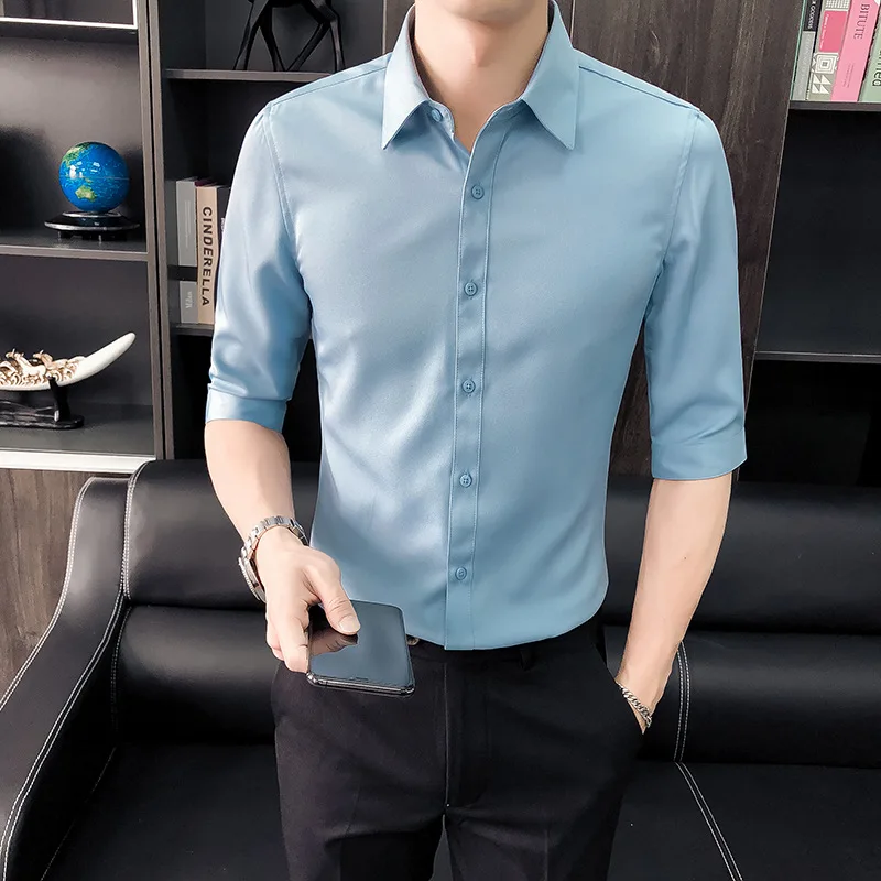 England Gentlemen Men Slim Fit Half Sleeve Dress Shirt Handsome Outfit Look Stylish Korean