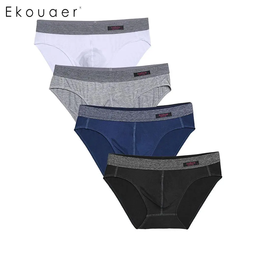 

Ekouaer 4pcs/Pack Men Underwear Panties Casual Elastic Low Waist Patchwork Breathable Underwear Comfortable Underpants
