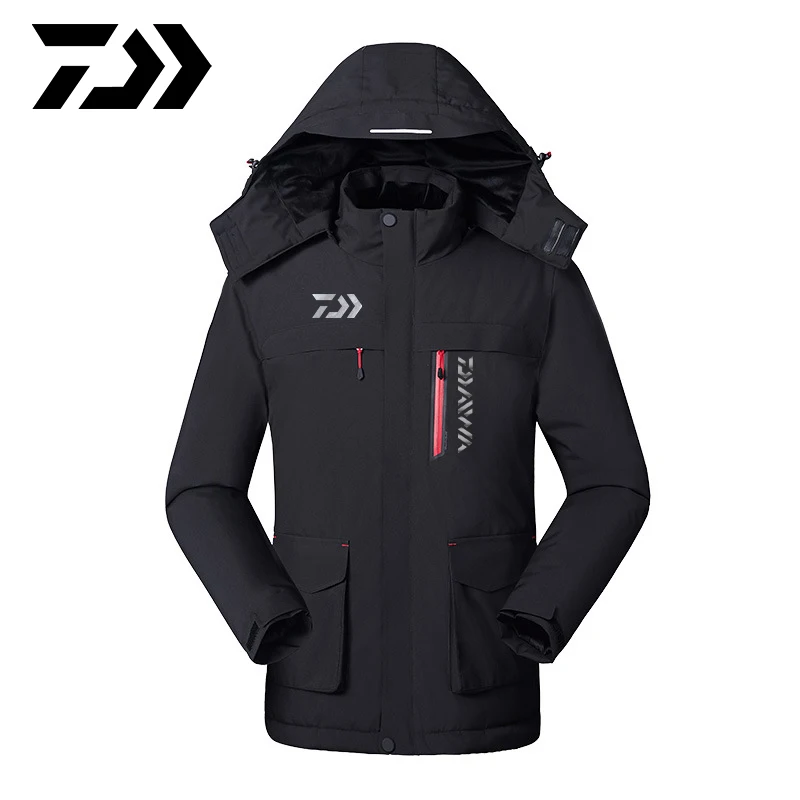 Daiwa мужские зимние толстые хлопковые куртки с USB подогревом, уличная Водонепроницаемая ветровка для походов, альпинизма, лыжного спорта - Цвет: Черный