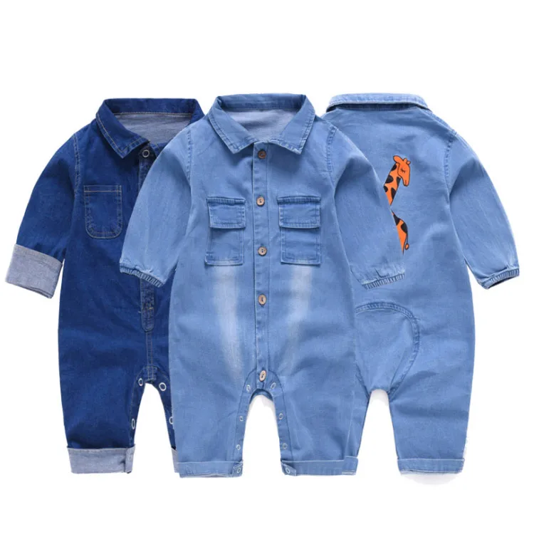 

New Baby Rompers Cartoon Giraffe Pattern Long Sleeve Denim Overalls Jumpsuits Kids Clothes Bebe Clothing Outfits One pieces