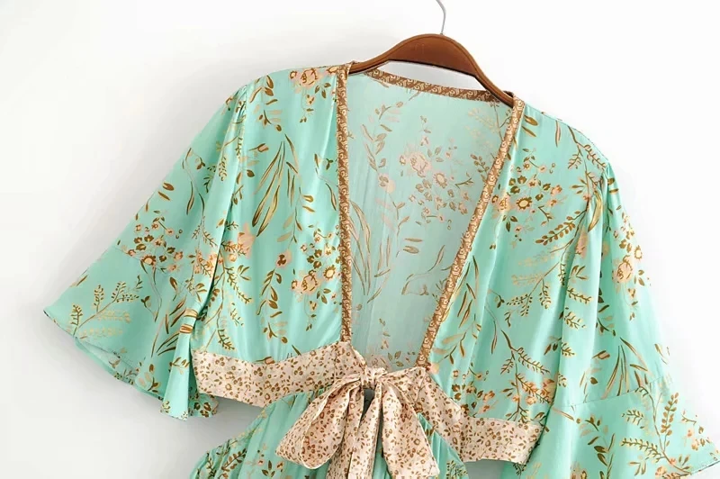 Summer long dress Vintage Floral Print Backless Chic Boho Dress Women With Sashes Asymmetrical Beach Dress Vestidos
