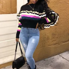 ##Special Price Plus Size Knitted Sweater Women Jumper African Fashion Colorful Striped Short Knitwear Retro Basic Black Pullovers Ladies Tops ##Special Price Plus Size Knitted Sweater Women Jumper African Fashion Colorful Striped Short Knitwear Retro Basic Black Pullovers Ladies Tops