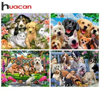 

Huacan Diamond Painting Kit Dog Handmade Gift Embroidery Cross Stitch Animal Diamond Art Full Drill Flower