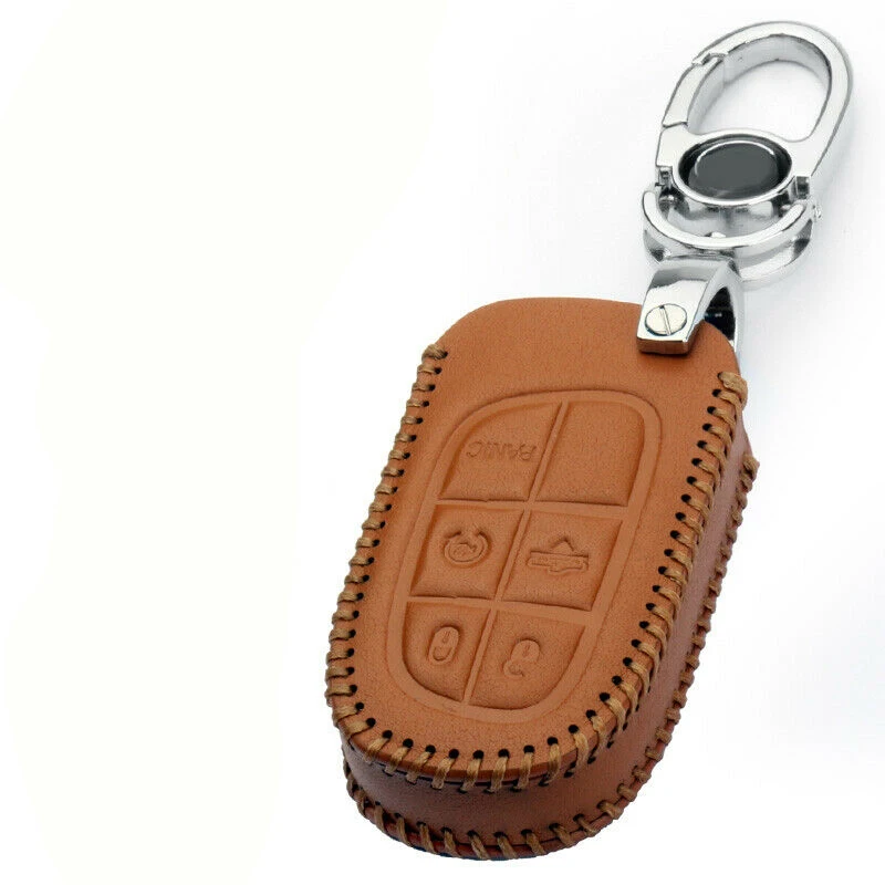 

1 Pcs Handmade Real Leather Car Smart Key Fob Case Cover Holder Skin Shell For Jeep Grand Cherokee Ram Dodge Stying Accessories