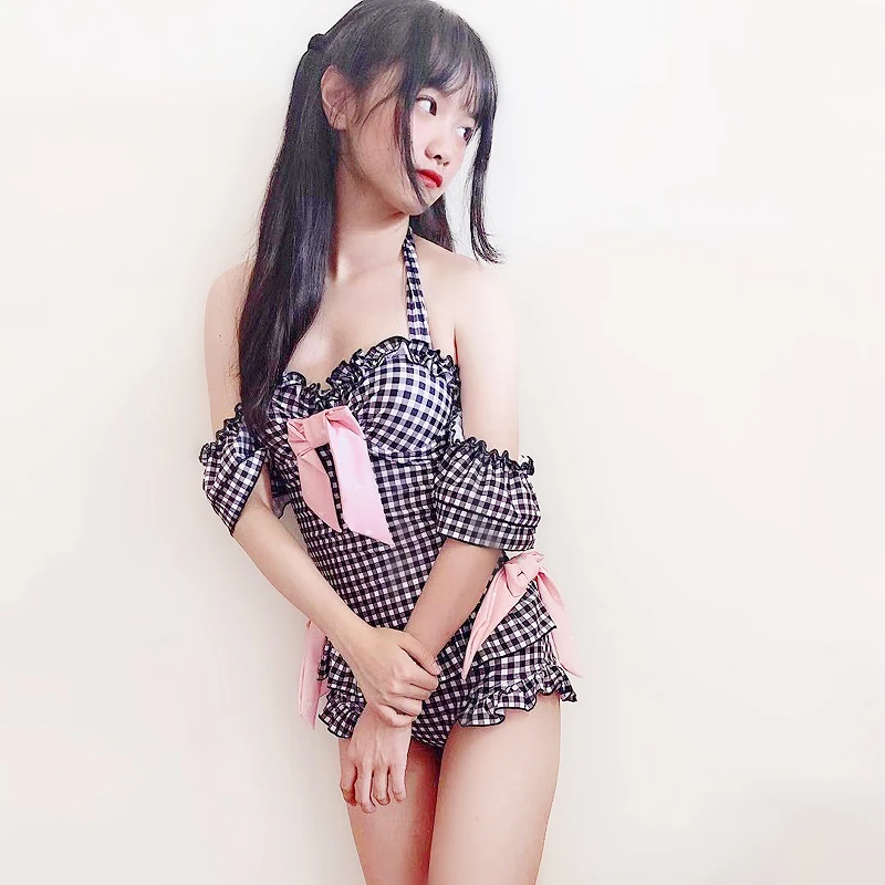 

Sexy Swimwear Women Tankinis Swimwear Japanese Style Kawaii Ruffles Off shouder Two pieces Swimsuit Girls