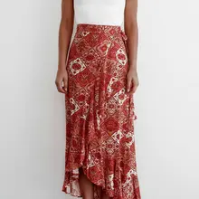 Летняя Сексуальная Женская юбка в стиле бохо, модная свободная тонкая длинная юбка с высокой талией и оборками, новинка, Женская Цветочная верхняя одежда