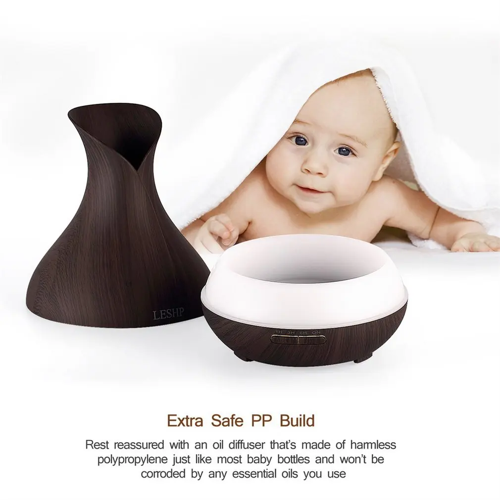 400ml Wooden Aroma Essential Oil Diffuser Ultrasonic Air Humidifier with Wood Grain Electric LED Lights Aroma diffuser for home
