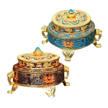 

2x Incense Burner Holder Tibetan Style Painted Enamel Alloy Coil Incense Crafts Home Office Decoration Gift Red Color & Blue Col