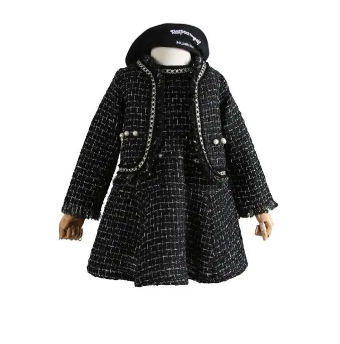 Кардиган для маленьких девочек, пальто и платье комплекты из 2 предметов г. Осенне-зимние изысканные наряды для девочек брендовый комплект одежды для детей от 4 до 14 лет