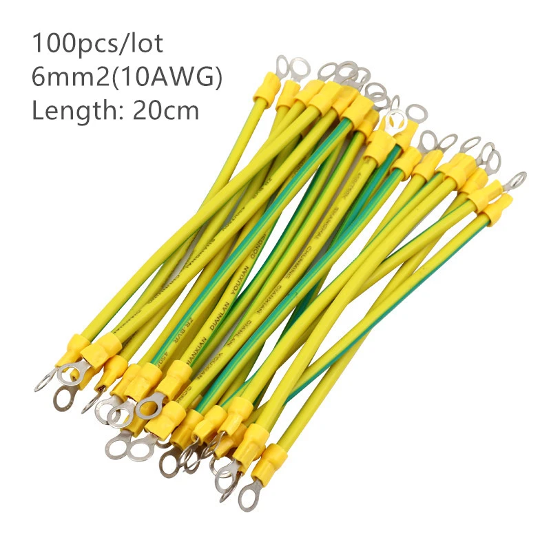 Respectful trembling relieve 100 sztuk 20cm długość 10 AWG 6mm2 BVR żółto zielony przewód uziemiający z  zaciskami miedzi PV szafka most wyciek kabel uziemiający|Przewody i kable|  - AliExpress