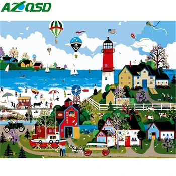 

AZQSD DIY Coloring By Numbers Landscape Decor For Home Abstract Art Unframe Painting By Numbers Canvas Town Handpainted Gift