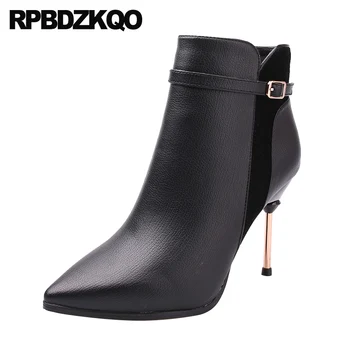 

booties waterproof size 34 high heel ankle stiletto suede winter black fall fur women side zip boots shoes pointed toe designer