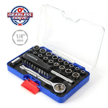 

31PC 1/4" Zero Degree Socket Wrench Tool Direct Drive Ratchet Spanner Sockets Set
