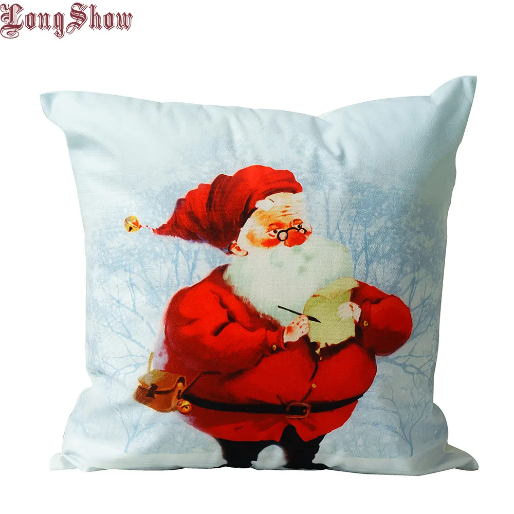 

Home Decorative White Color Creative Christmas Poinsettia Decorative Santa Claus Pillow Case 45x45cm Ribbons Embroidery
