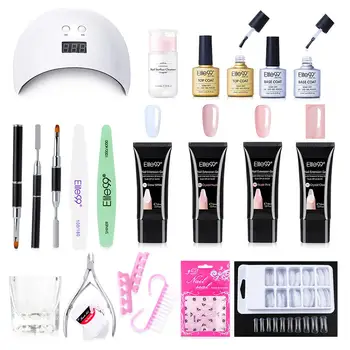 

Elite99 Nail Extension Gel Kit Professional Set with Lamp Nail Tips Dual Form Nail Brush Cleanser Top Base Coat Nail Decorations