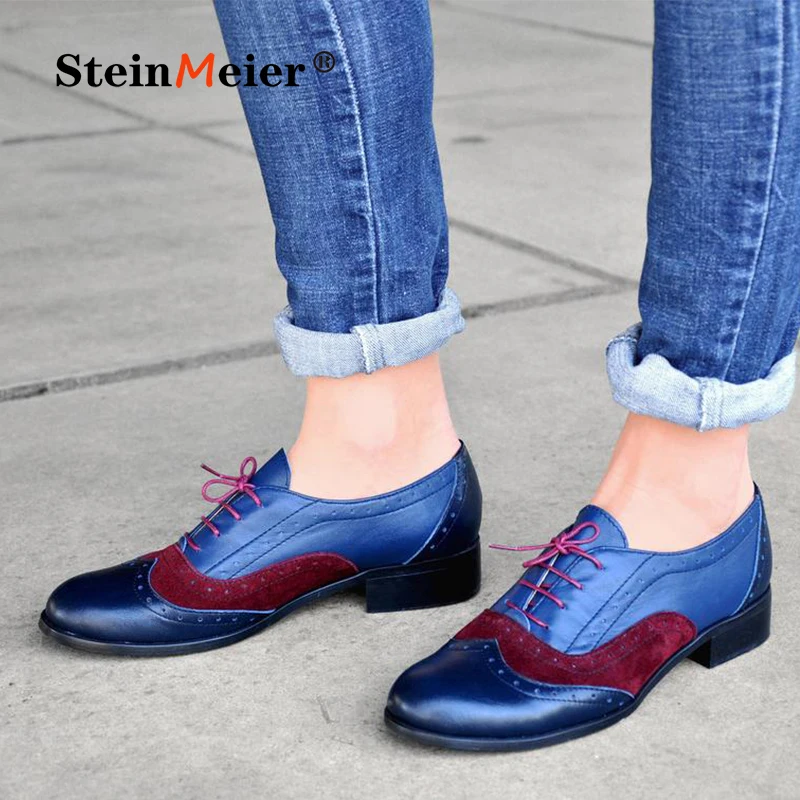 Women's Flats Oxfords Genuine Leather Sneakers Ladies Brogues Vintage Handmade Casual Shoes Woman Spring Summer