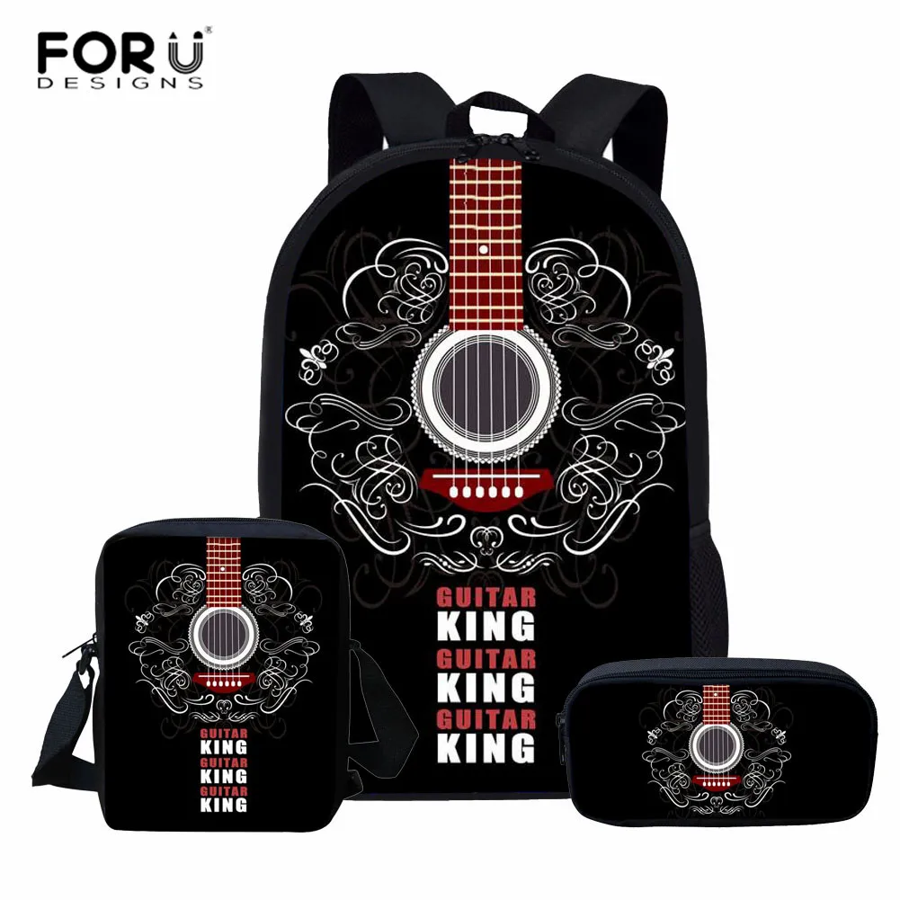 FORUDESIGNS/комплект школьных сумок с принтом музыкальной нот, сумки для книг для девочек, Сумка с рисунком гитары для школьников, Детские рюкзаки для девочек и мальчиков, Mochila
